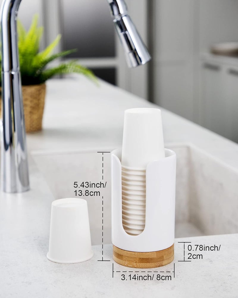 Viosuniu Ceramic Bathroom Cups Dispenser - 3-5 oz Disposable Paper & Plastic Bathroom Cups Holder - Mouthwash Cups Dispenser for Bathroom, Guest Toiletries, Countertop - BPA Free (White, 2 Pack) - Image 4